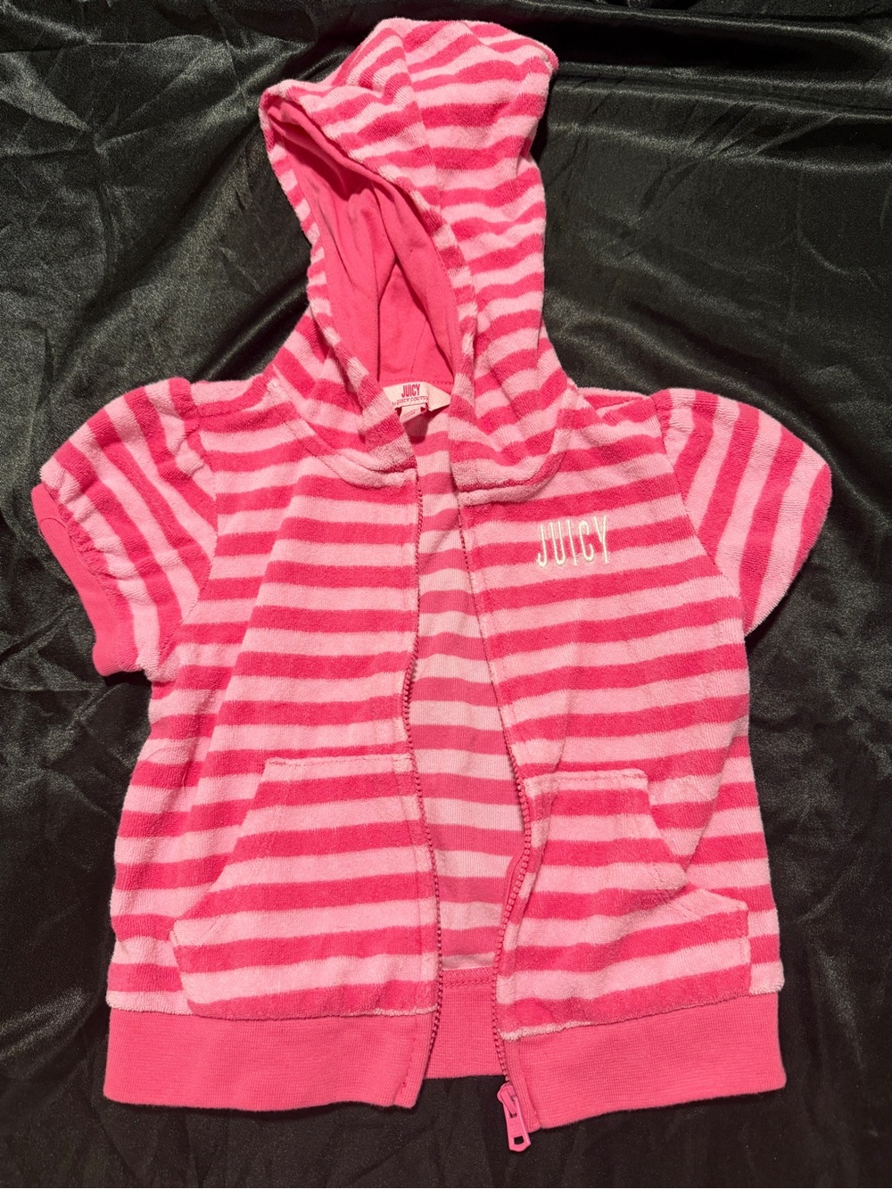 3T Juicy by Juicy Couture Terry-Cloth Pink Striped Zip-up Hooded Sweatshirt